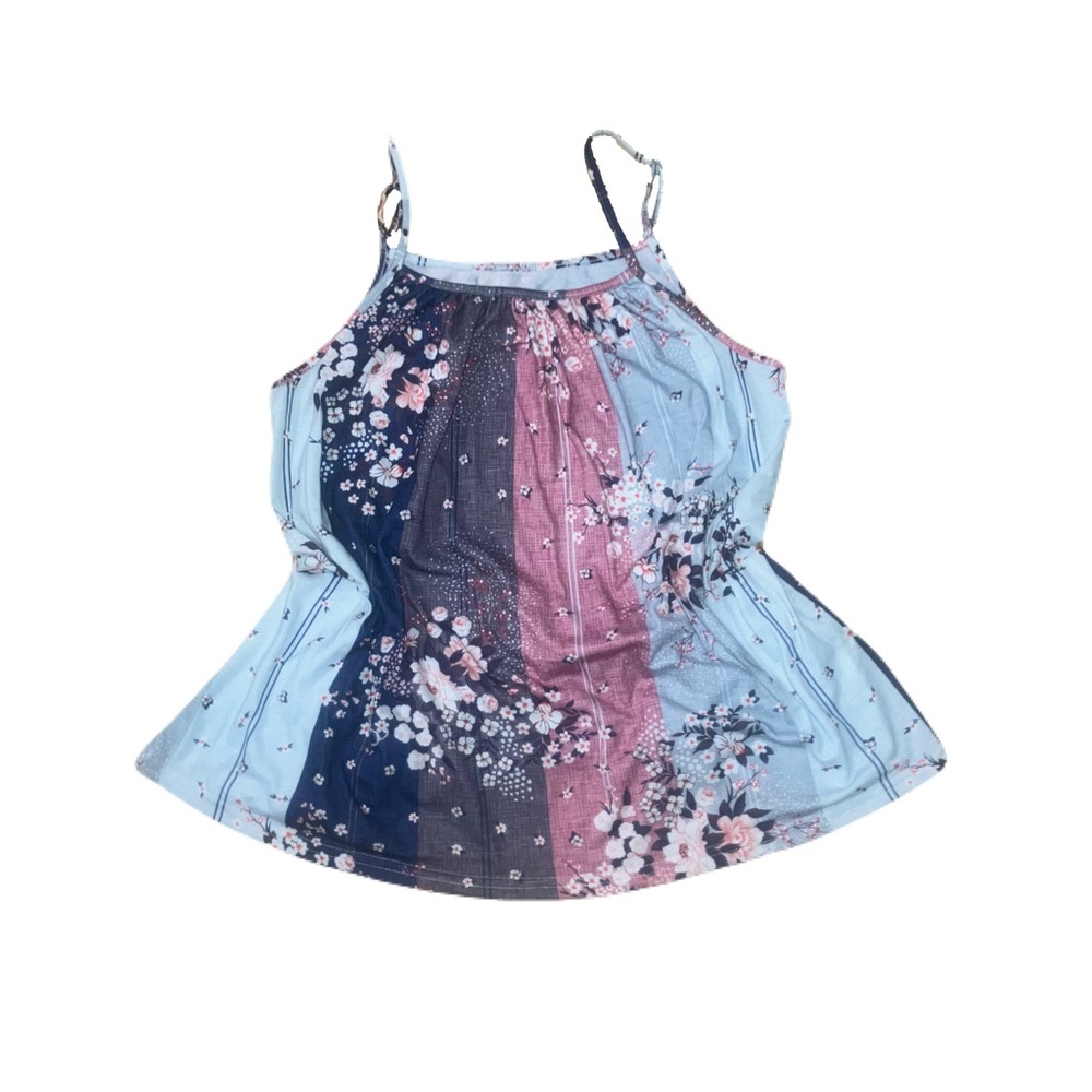 Source Unknown Floral Striped Cami Tank Top in Light Blue, Navy, Pink
